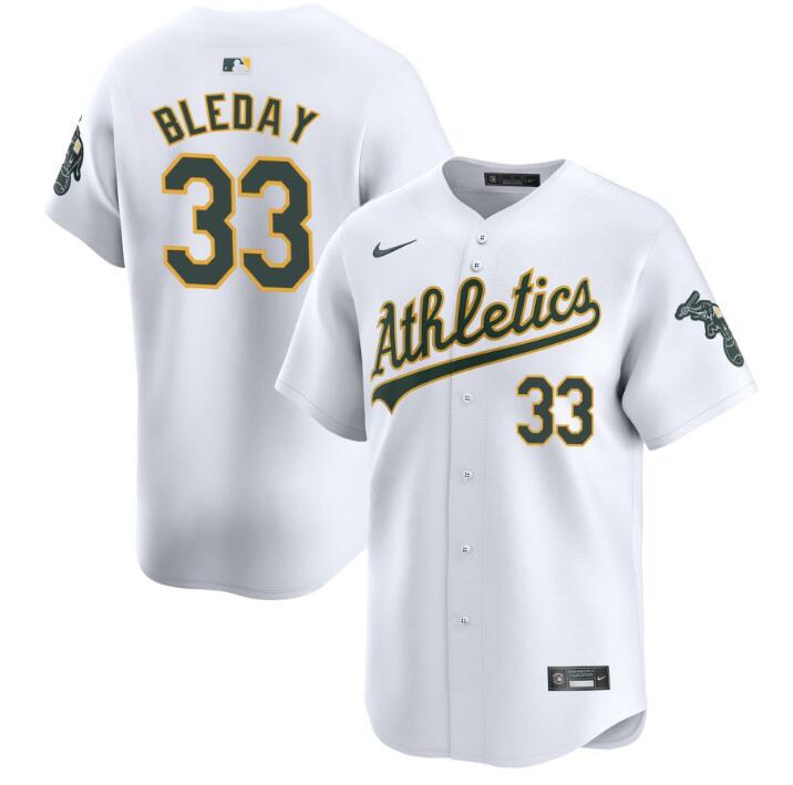 Men's Oakland Athletics #33 JJ Bleday White 2024 Home Limited Stitched Jersey Men's Oakland Athletics #33 JJ Bleday White 2024 Home Limited Stitched Jersey