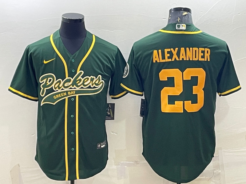 Men's Green Bay Packers #23 Jaire Alexander Green Gold With Patch Cool Base Stitched Baseball Jersey Men's Green Bay Packers #23 Jaire Alexander Green Gold With Patch Cool Base Stitched Baseball Jersey