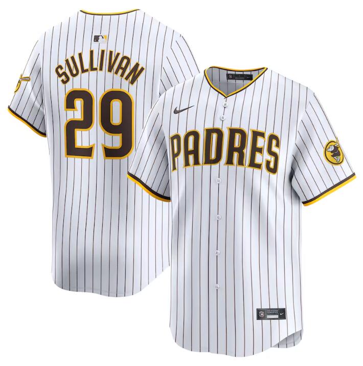 Men's San Diego Padres #29 Brett Sullivan White 2024 Home Limited Stitched Baseball Jersey Men's San Diego Padres #29 Brett Sullivan White 2024 Home Limited Stitched Baseball Jersey