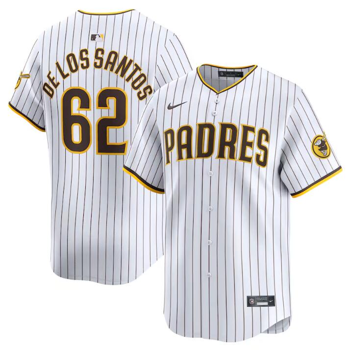 Men's San Diego Padres #62 Enyel De Los Santos White 2024 Home Limited Stitched Baseball Jersey Men's San Diego Padres #62 Enyel De Los Santos White 2024 Home Limited Stitched Baseball Jersey