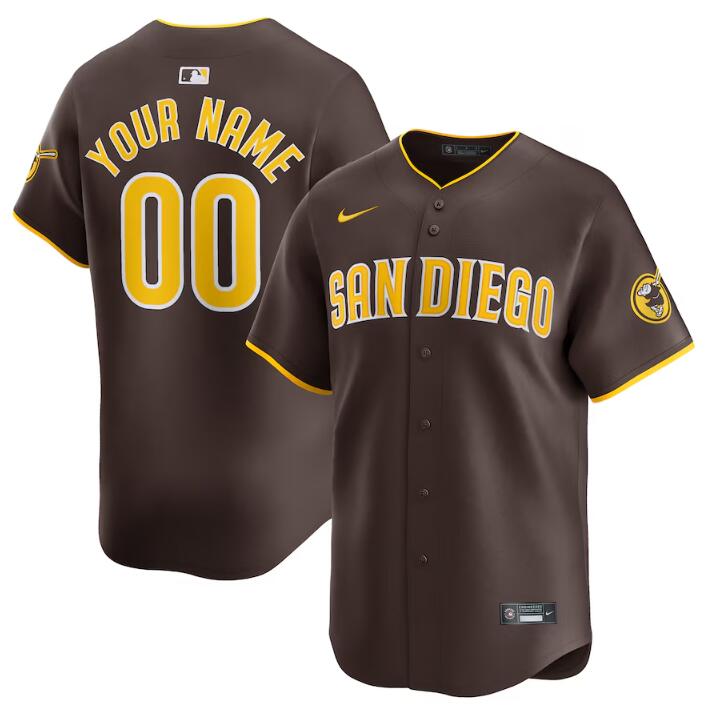 Men's San Diego Padres Active Player Custom Brown 2024 Away Limited Stitched Baseball Jersey Men's San Diego Padres Active Player Custom Brown 2024 Away Limited Stitched Baseball Jersey