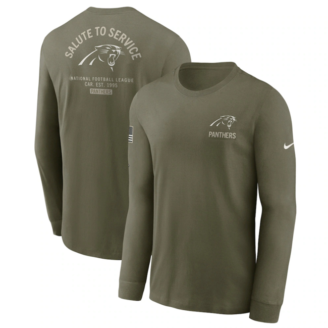 Men's Carolina Panthers Olive 2025 Salute to Service Sideline Long Sleeve T-Shirt