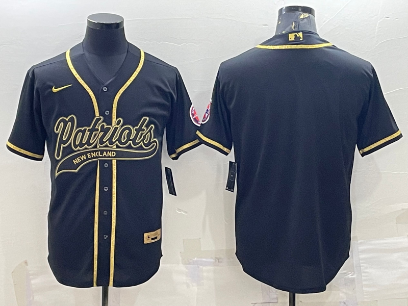 Men's New England Patriots Blank Black Gold With Patch Cool Base Stitched Baseball Jersey Men's New England Patriots Blank Black Gold With Patch Cool Base Stitched Baseball Jersey