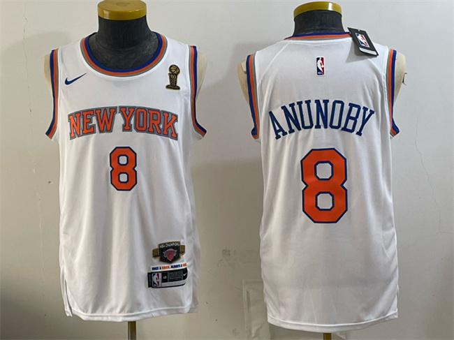 Men's New Yok Knicks #8 OG Anunoby White 2026 Finals Champions Patch Stitched Jersey