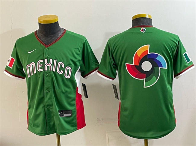 Youth Mexico Baseball Green 2026 World Baseball Classic Big Logo Stadium Stitched Baseball Jersey