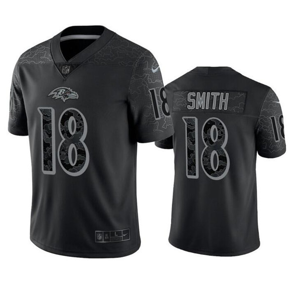 Men's Baltimore Ravens #18 Roquan Smith Black Reflective Limited Stitched Football Jersey Men's Baltimore Ravens #18 Roquan Smith Black Reflective Limited Stitched Football Jersey