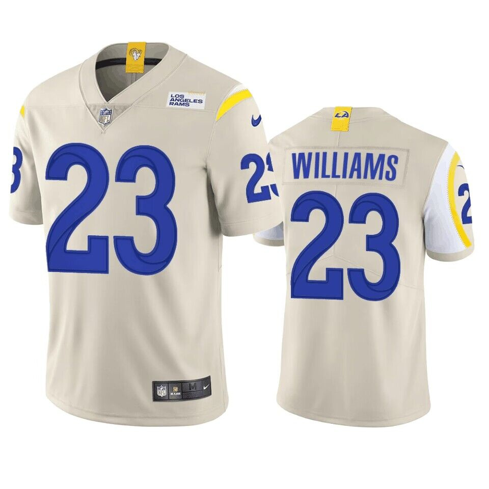 Men's Los Angeles Rams #23 Kyren Williams Bone Vapor Limited Stitched Football Jersey Men's Los Angeles Rams #23 Kyren Williams Bone Vapor Limited Stitched Football Jersey