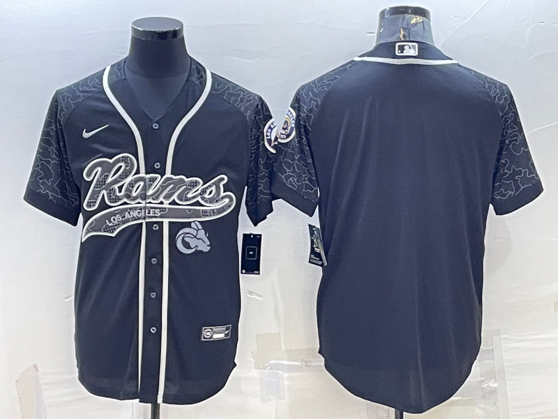 Men's Los Angeles Rams Blank Black Reflective With Patch Cool Base Stitched Baseball Jersey Men's Los Angeles Rams Blank Black Reflective With Patch Cool Base Stitched Baseball Jersey