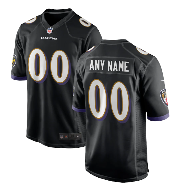 Men's Baltimore Ravens ACTIVE PLAYER Custom Black Game Jersey Men's Baltimore Ravens ACTIVE PLAYER Custom Black Game Jersey