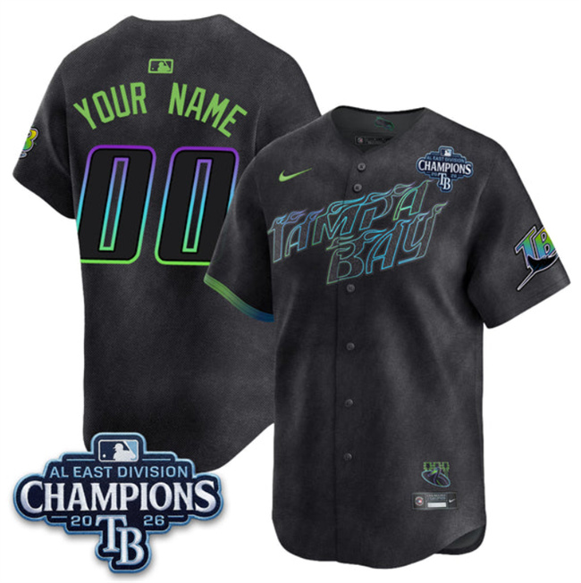 Men's Tampa Bay Rays ACTIVE PLAYER Custom Charcoal 2026 AL East Champions Patch City Connect Limited Stitched Baseball Jersey