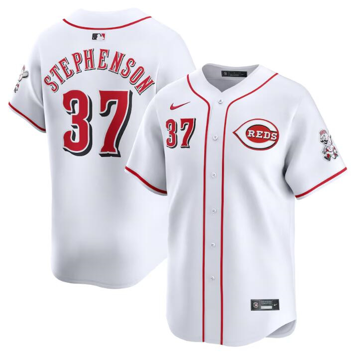Men's Cincinnati Reds #37 Tyler Stephenson White Home Limited Stitched Baseball Jersey Men's Cincinnati Reds #37 Tyler Stephenson White Home Limited Stitched Baseball Jersey