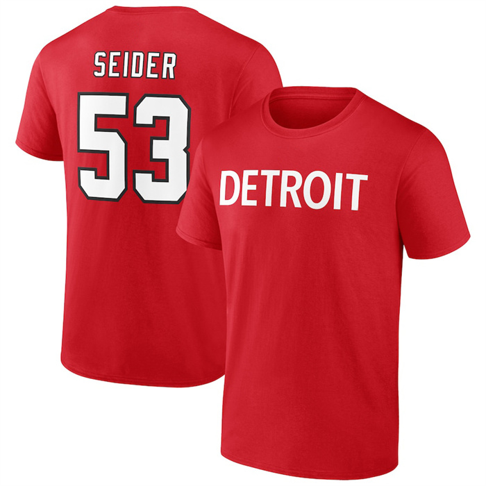 Men's Detroit Red Wings #53 Moritz Seider Red T-Shirt Men's Detroit Red Wings #53 Moritz Seider Red T-Shirt
