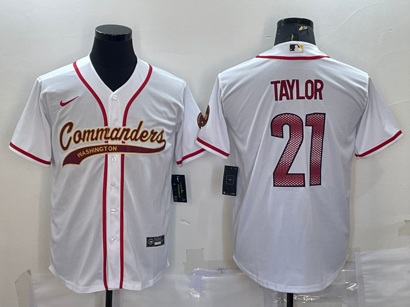 Men's Washington Commanders #21 Sean Taylor White With Patch Cool Base Stitched Baseball Jersey Men's Washington Commanders #21 Sean Taylor White With Patch Cool Base Stitched Baseball Jersey