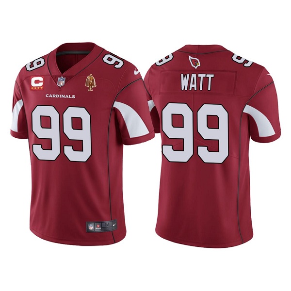 Men's Arizona Cardinals #99 J.J. Watt Red With C Patch & Walter Payton Patch Limited Stitched Jersey Men's Arizona Cardinals #99 J.J. Watt Red With C Patch & Walter Payton Patch Limited Stitched Jersey