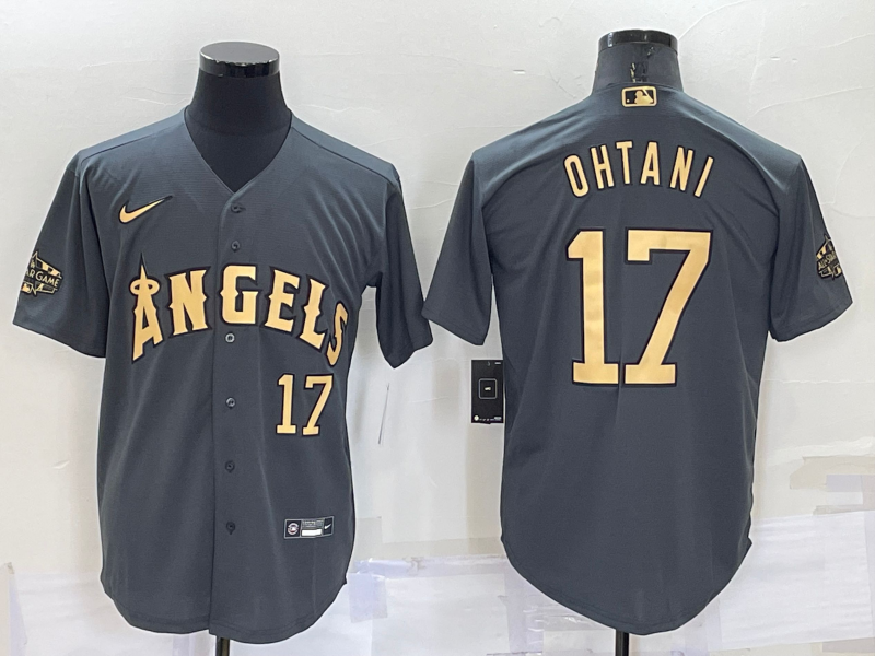 Men's Los Angeles Angels #17 Shohei Ohtani 2022 All-star Charcoal Cool Base Stitched Jersey Men's Los Angeles Angels #17 Shohei Ohtani 2022 All-star Charcoal Cool Base Stitched Jersey