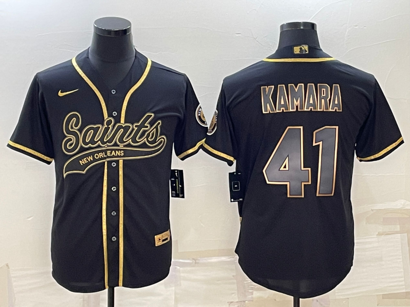Men's New Orleans Saints Blank Black Gold With Patch Cool Base Stitched Baseball Jersey Men's New Orleans Saints Blank Black Gold With Patch Cool Base Stitched Baseball Jersey