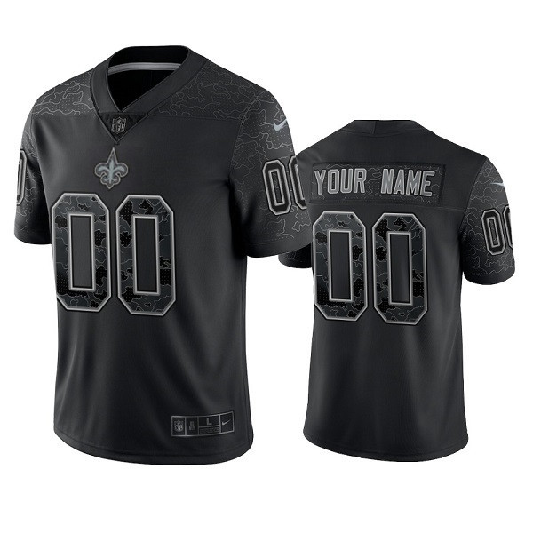Men's New Orleans Saints Active Player Custom Black Reflective Limited Stitched Football Jersey Men's New Orleans Saints Active Player Custom Black Reflective Limited Stitched Football Jersey