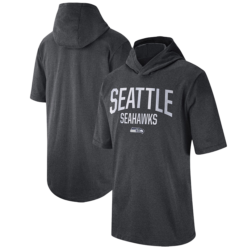 Men's Seattle Seahawks Heathered Charcoal Sideline Training Hooded Performance T-Shirt Men's Seattle Seahawks Heathered Charcoal Sideline Training Hooded Performance T-Shirt