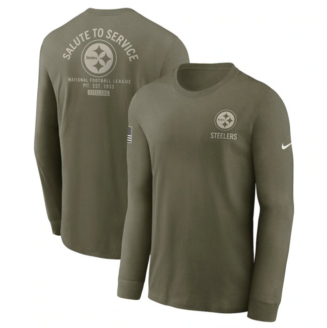 Men's Pittsburgh Steelers Olive 2025 Salute to Service Sideline Long Sleeve T-Shirt Men's Pittsburgh Steelers Olive 2025 Salute to Service Sideline Long Sleeve T-Shirt