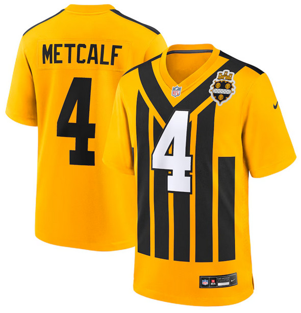 Men's Pittsburgh Steelers #4 DK Metcalf Gold 1933 Throwback Alternate Football Stitched Football Game Jersey