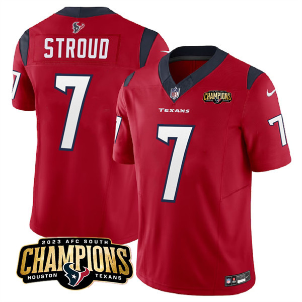 Men's Houston Texans #7 C.J. Stroud Red 2023 F.U.S.E. AFC South Champions Patch Vapor Untouchable Limited Stitched Football Jersey Men's Houston Texans #7 C.J. Stroud Red 2023 F.U.S.E. AFC South Champions Patch Vapor Untouchable Limited Stitched Football Jersey