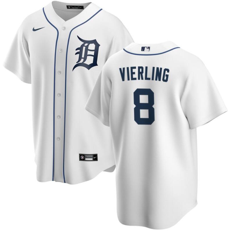 Men's Detroit Tigers #8 Matt Vierling White Cool Base Stitched Baseball Jersey Men's Detroit Tigers #8 Matt Vierling White Cool Base Stitched Baseball Jersey