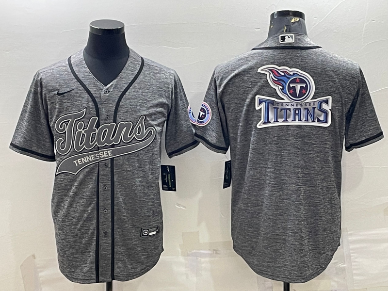 Men's Tennessee Titans Grey Team Big Logo With Patch Cool Base Stitched Baseball Jersey Men's Tennessee Titans Grey Team Big Logo With Patch Cool Base Stitched Baseball Jersey