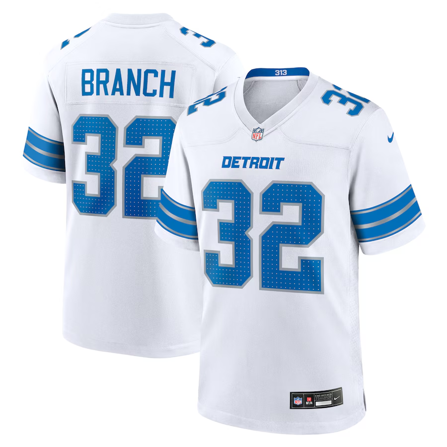 Men's Detroit Lions #32 Brian Branch White 2nd Alternate Stitched Game Jersey Men's Detroit Lions #32 Brian Branch White 2nd Alternate Stitched Game Jersey