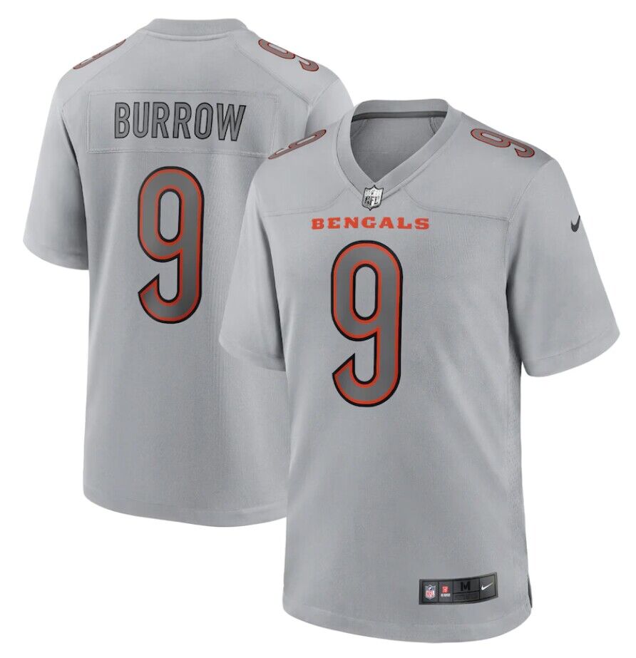 Men's Cincinnati Bengals #9 Joe Burrow Gray Atmosphere Fashion Stitched Jersey Men's Cincinnati Bengals #9 Joe Burrow Gray Atmosphere Fashion Stitched Jersey