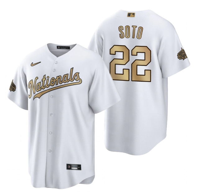 Men's Washington Nationals #22 Juan Soto 2022 All-Star White Cool Base Stitched Baseball Jersey Men's Washington Nationals #22 Juan Soto 2022 All-Star White Cool Base Stitched Baseball Jersey