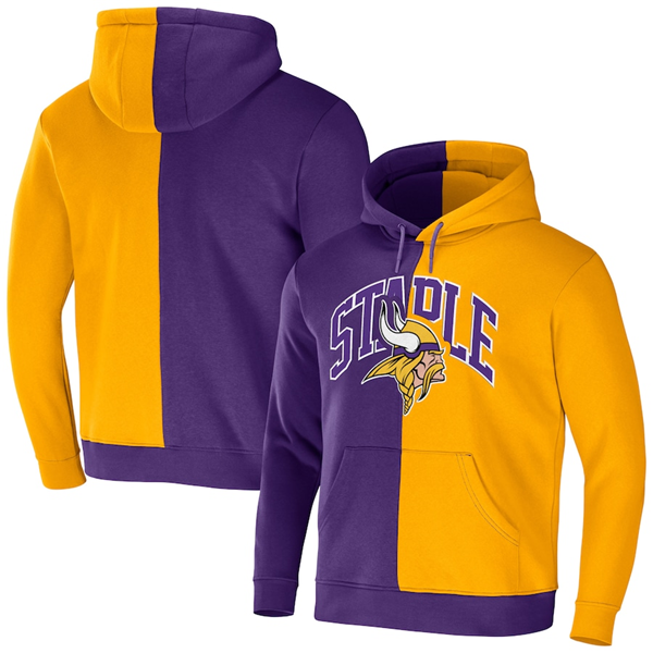 Men's Minnesota Vikings Purple/Gold Split Logo Pullover Hoodie Men's Minnesota Vikings Purple/Gold Split Logo Pullover Hoodie