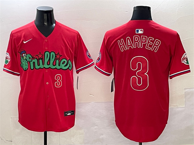Men's Philadelphia Phillies #3 Bryce Harper Red Phanatic Limited Stitched Jersey Men's Philadelphia Phillies #3 Bryce Harper Red Phanatic Limited Stitched Jersey