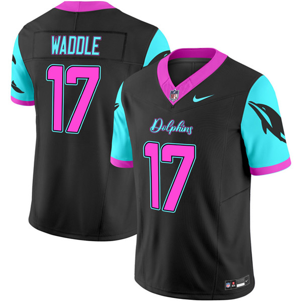 Men's Miami Dolphins #17 Jaylen Waddle Black F.U.S.E. "Miami Vice" Vapor Limited Stitched Football Jersey Men's Miami Dolphins #17 Jaylen Waddle Black F.U.S.E. "Miami Vice" Vapor Limited Stitched Football Jersey