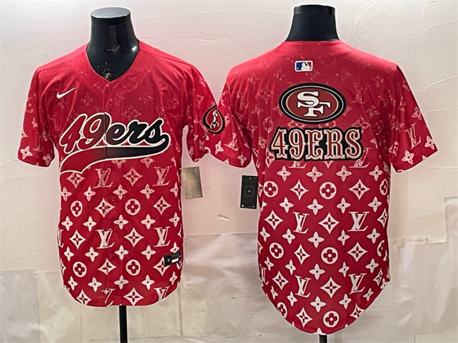 Men's San Francisco 49ers Team Big Logo Red Limited Stitched Baseball Jersey