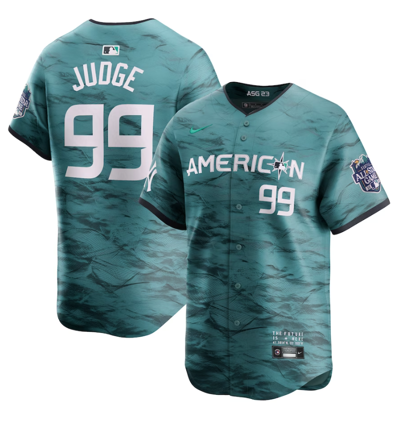 Men's New York Yankees #99 Aaron Judge Teal 2023 All-star Cool Base Stitched Baseball Jersey Men's New York Yankees #99 Aaron Judge Teal 2023 All-star Cool Base Stitched Baseball Jersey