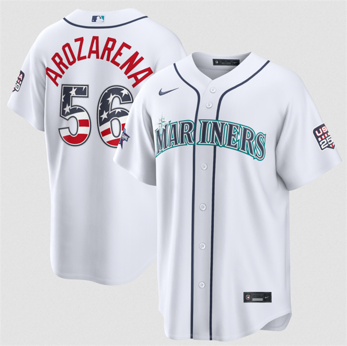 Men's Seattle Mariners #56 Randy Arozarena White 2026 All-Star Edition Stars & Stripes Stadium Pick-A-Player Stitched Baseball Jersey Men's Seattle Mariners #56 Randy Arozarena White 2026 All-Star Edition Stars & Stripes Stadium Pick-A-Player Stitched Baseball Jersey