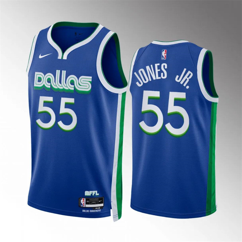 Men's Dallas Mavericks #55 Derrick Jones Jr Blue City Edition Stitched Basketball Jersey Men's Dallas Mavericks #55 Derrick Jones Jr Blue City Edition Stitched Basketball Jersey