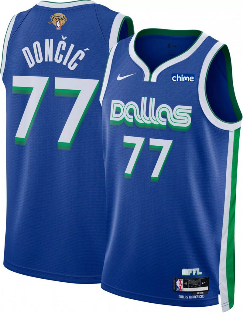 Men's Dallas Mavericks #77 Luka Doncic Blue 2024 Finals City Edition Stitched Basketball Jersey Men's Dallas Mavericks #77 Luka Doncic Blue 2024 Finals City Edition Stitched Basketball Jersey