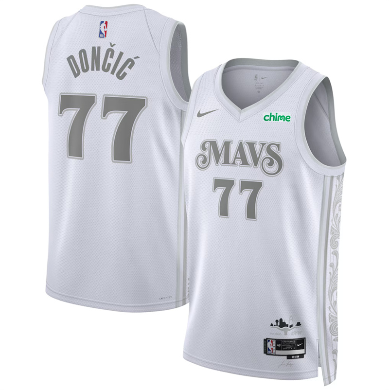 Men's Dallas Mavericks #77 Luka Dončić White 2024/25 City Edition Stitched Basketball Jersey Men's Dallas Mavericks #77 Luka Dončić White 2024/25 City Edition Stitched Basketball Jersey