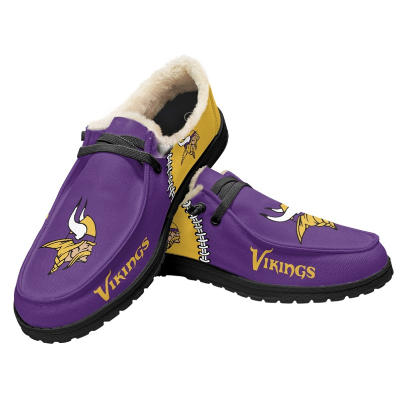 Men's Minnesota Vikings Loafers Lace Up Fuzzy Lined Shoes 001 (Pls check description for details)