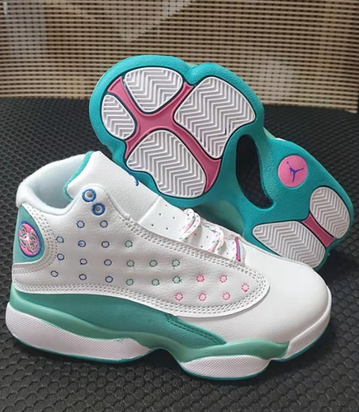 Youth Running Weapon Air Jordan 13 Aqua/White Shoes 1004