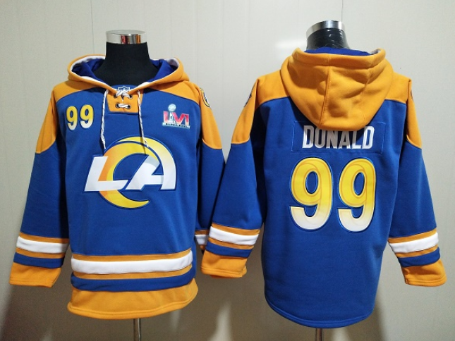 Men's Los Angeles Rams #99 Aaron Donald 2022 Royal Super Bowl LVI Champions Pullover Hoodie
