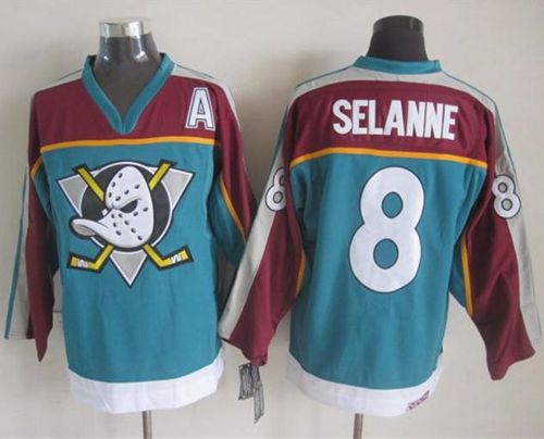Ducks #8 Teemu Selanne Red/Turquoise CCM Throwback Stitched NHL Jersey Ducks #8 Teemu Selanne Red/Turquoise CCM Throwback Stitched NHL Jersey