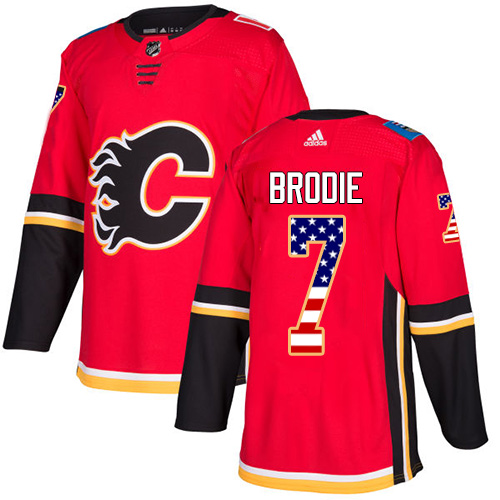 Adidas Flames #7 TJ Brodie Red Home Authentic USA Flag Stitched NHL Jersey Adidas Flames #7 TJ Brodie Red Home Authentic USA Flag Stitched NHL Jersey