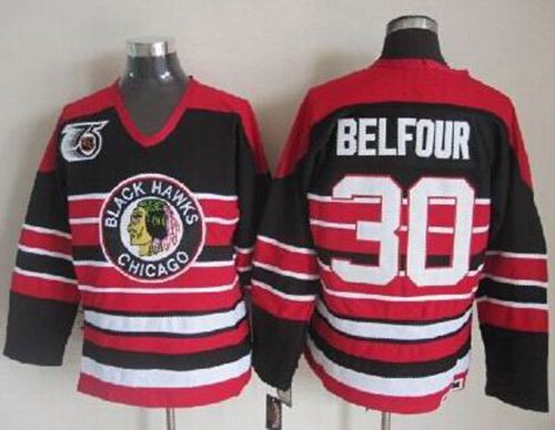 Blackhawks #30 ED Belfour Red/Black 75TH CCM Stitched NHL Jersey Blackhawks #30 ED Belfour Red/Black 75TH CCM Stitched NHL Jersey