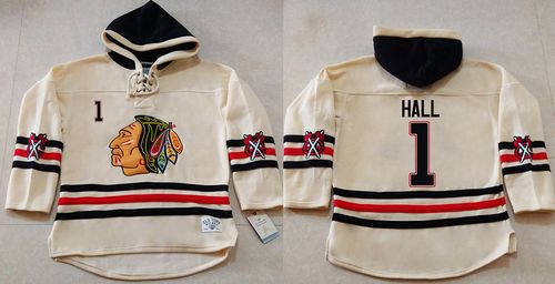 Blackhawks #1 Glenn Hall Cream Heavyweight Pullover Hoodie Stitched NHL Jersey Blackhawks #1 Glenn Hall Cream Heavyweight Pullover Hoodie Stitched NHL Jersey