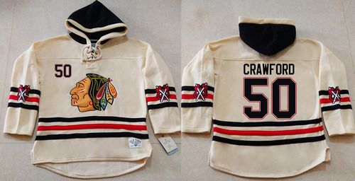 Blackhawks #50 Corey Crawford Cream Heavyweight Pullover Hoodie Stitched NHL Jersey Blackhawks #50 Corey Crawford Cream Heavyweight Pullover Hoodie Stitched NHL Jersey