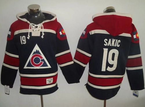 Avalanche #19 Joe Sakic Navy Blue Sawyer Hooded Sweatshirt Stitched NHL Jersey Avalanche #19 Joe Sakic Navy Blue Sawyer Hooded Sweatshirt Stitched NHL Jersey