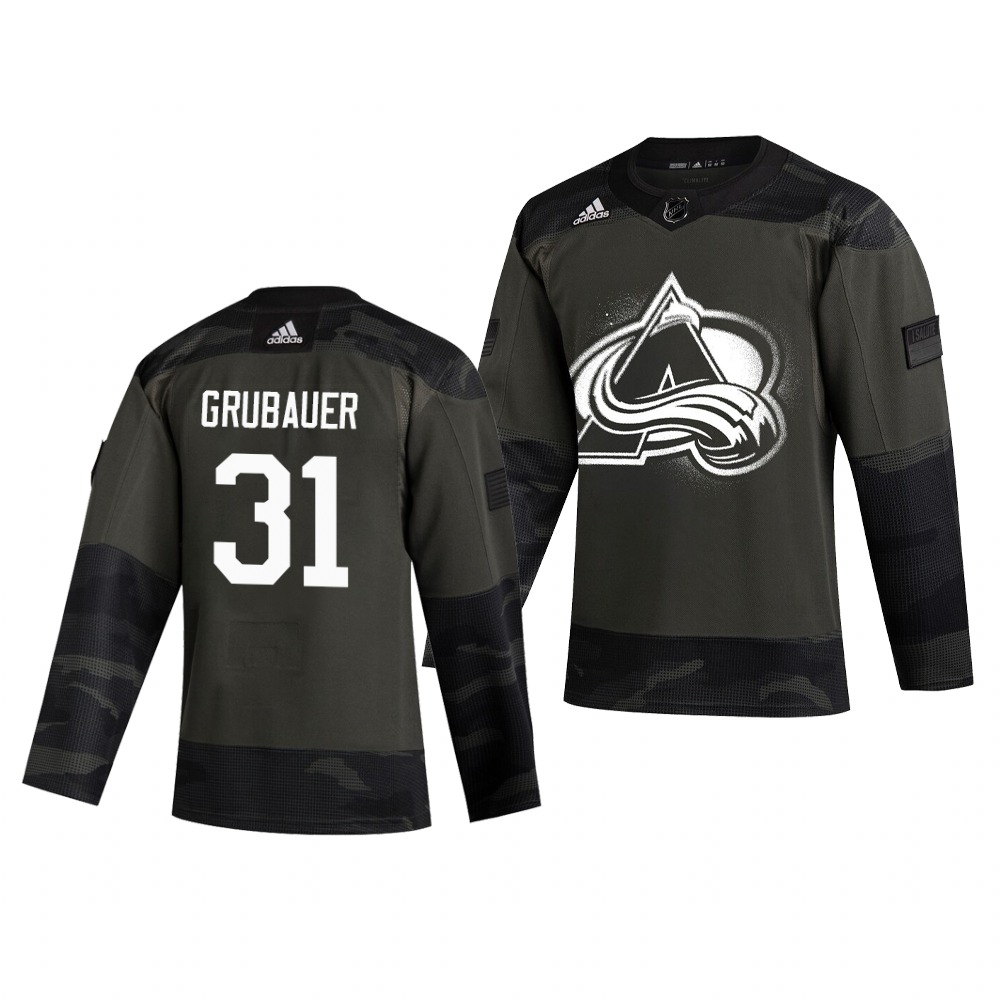 Colorado Avalanche #31 Philipp Grubauer Adidas 2019 Veterans Day Men's Authentic Practice NHL Jersey Camo Colorado Avalanche #31 Philipp Grubauer Adidas 2019 Veterans Day Men's Authentic Practice NHL Jersey Camo