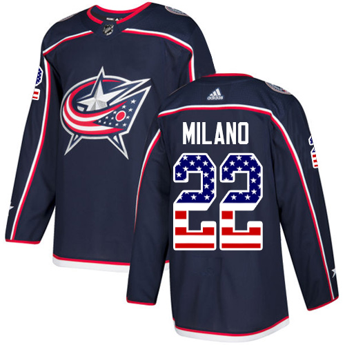 Adidas Blue Jackets #22 Sonny Milano Navy Blue Home Authentic USA Flag Stitched NHL Jersey Adidas Blue Jackets #22 Sonny Milano Navy Blue Home Authentic USA Flag Stitched NHL Jersey